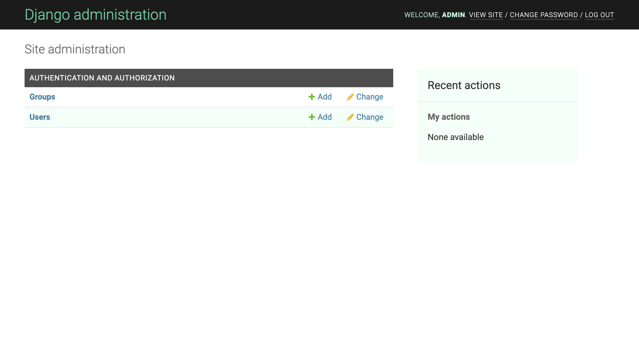 Django admin with some black and green